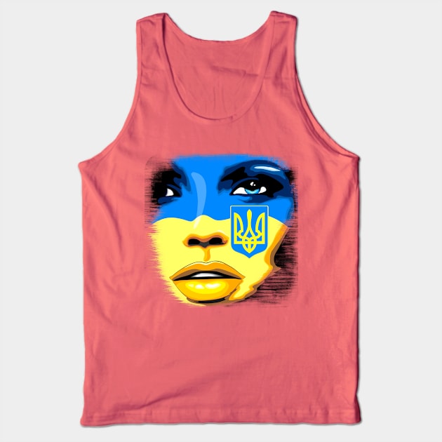 Ukraine Flag painted on Beautiful Girl Portrait Tank Top by BluedarkArt